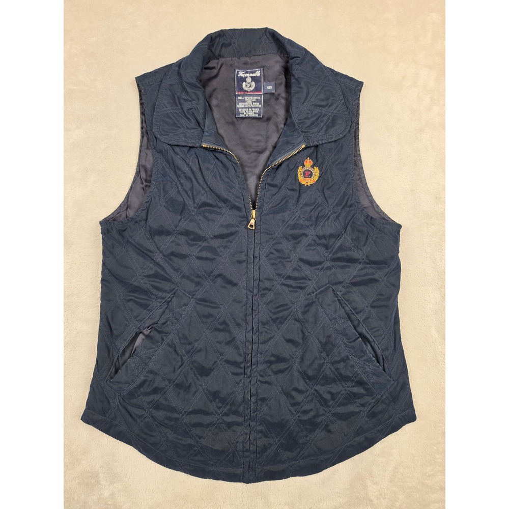 Faconnable Diamond Quilted Vest Women XS Blue Crest Full Zip Equestrian France